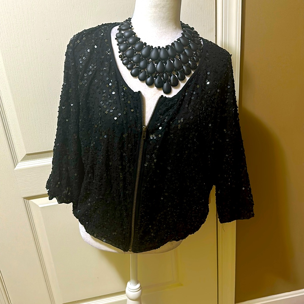 Euc Zip Front Sequin Bomber Jacket